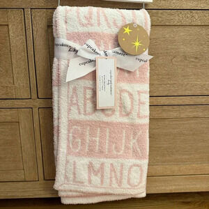 NWT Cupcakes and Cashmere Baby Blanket Pink Ivory Alphabet Print Throw